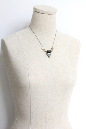 JLT417 green jasper triangle and brass geometric necklace