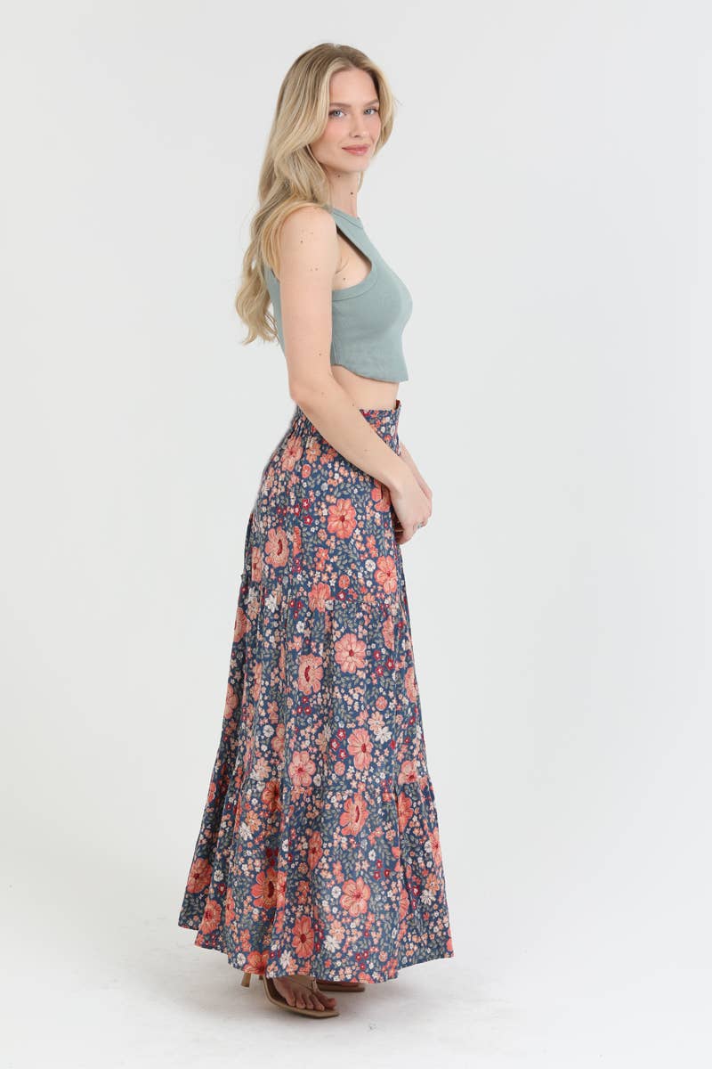 FLORAL PRINT MAXI SKIRT WITH HIGH SLIT