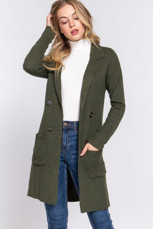 Notched Collar Sweater Jacket