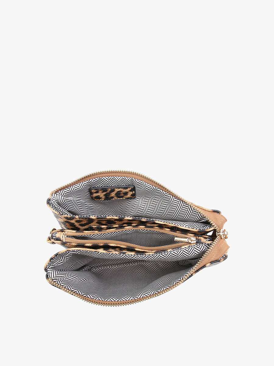*SALE* M013LP Riley Leopard 3 Compartment Crossbody/Wristlet