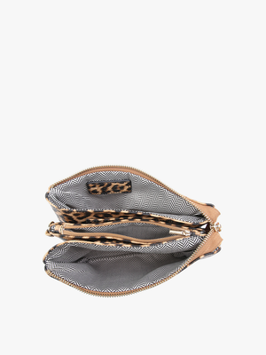 *SALE* M013LP Riley Leopard 3 Compartment Crossbody/Wristlet