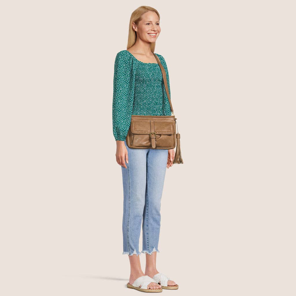 Whitney Classic Vegan Leather Woven Messenger Crossbody Bag