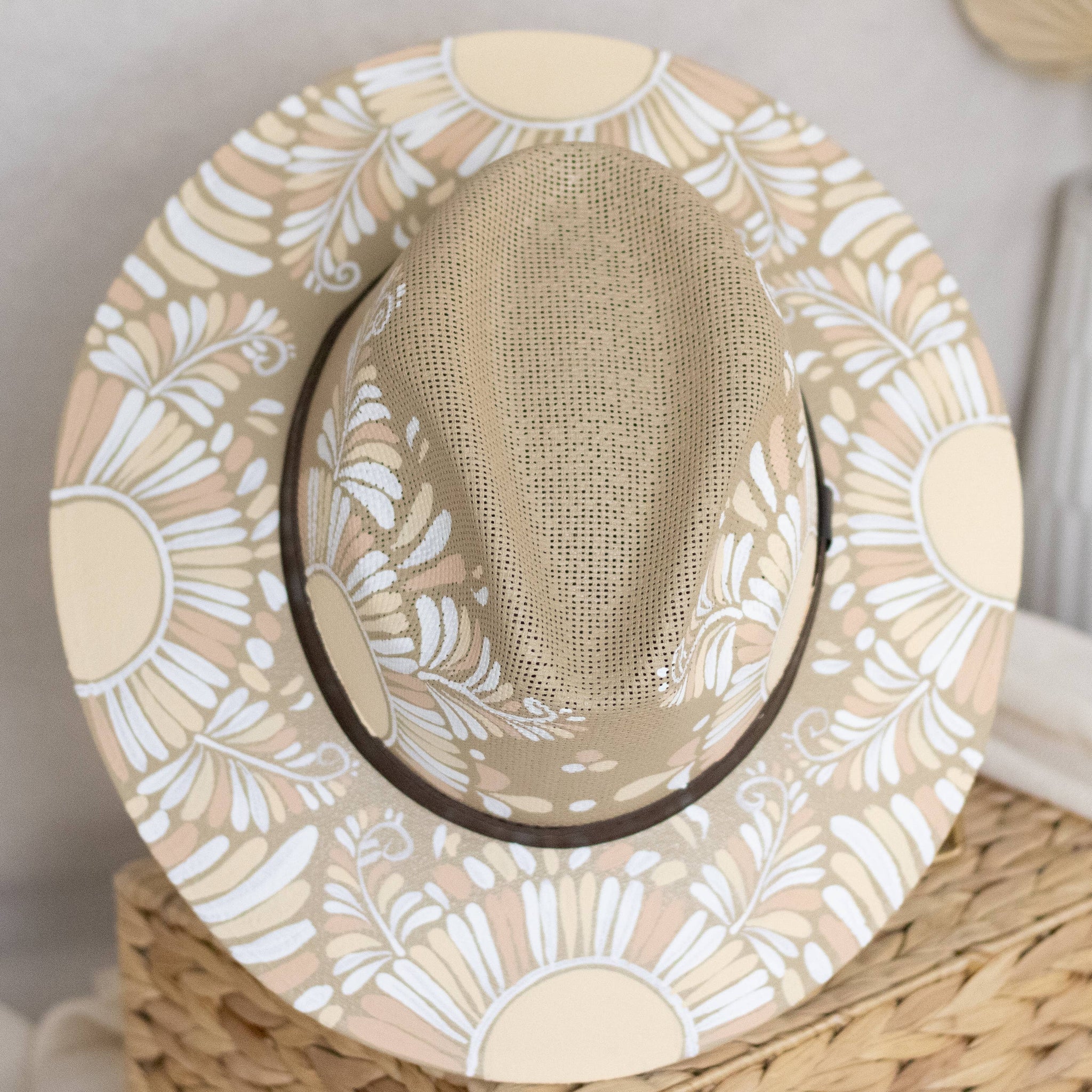 Jimena Hand Painted Mexican/Western Hat - Tan & White