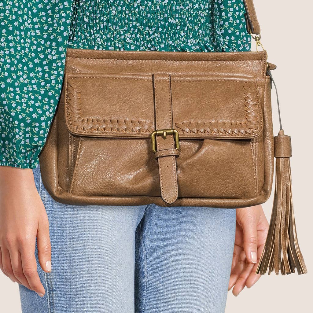 Whitney Classic Vegan Leather Woven Messenger Crossbody Bag