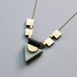 JLT417 green jasper triangle and brass geometric necklace