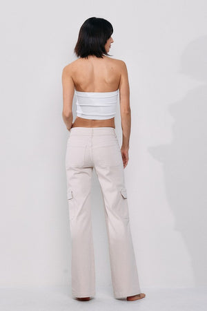 Cream Mid Rise Cargo Pants