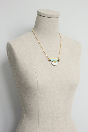 GND420 art deco turquoise and white pendant with textured bar chain necklace