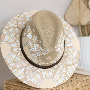 Jimena Hand Painted Mexican/Western Hat - Tan & White