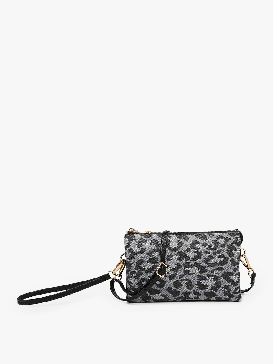 *SALE* M013LP Riley Leopard 3 Compartment Crossbody/Wristlet