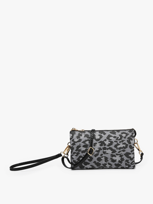 *SALE* M013LP Riley Leopard 3 Compartment Crossbody/Wristlet