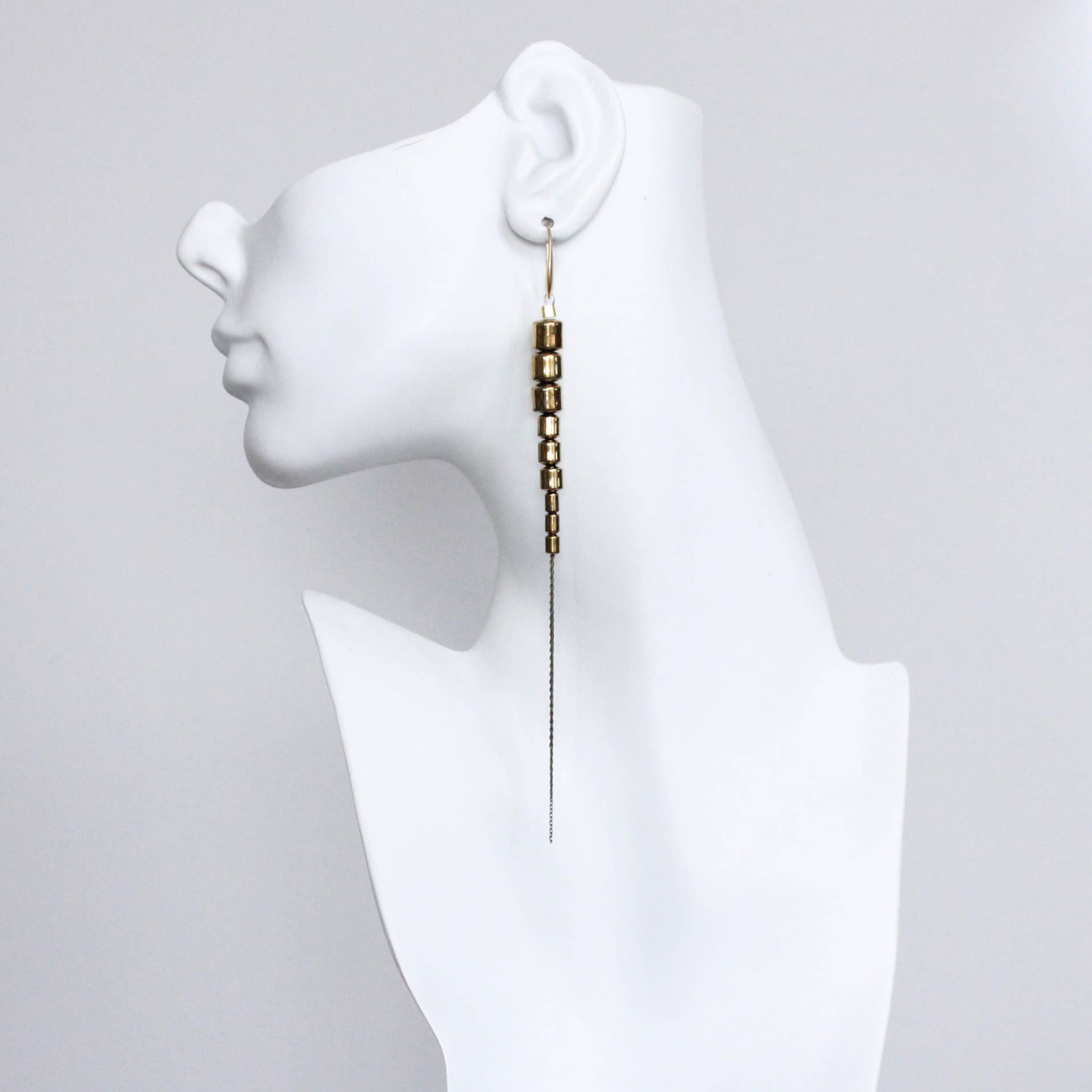 CHRE96 Gold hematite and brass ox chain earrings