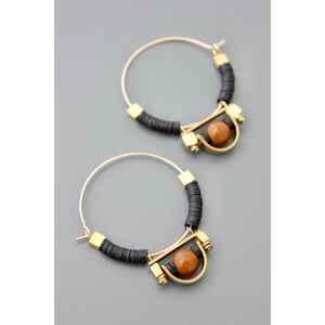 FERE24 Art Deco black and brown hoop earrings