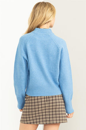 Blue Gumdrop Mock neck Sweater