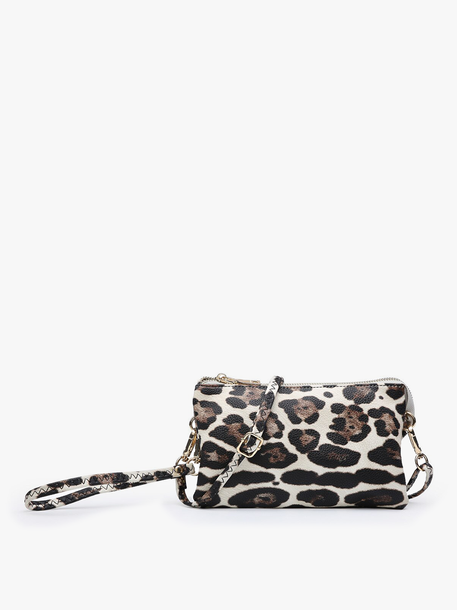 *SALE* M013LP Riley Leopard 3 Compartment Crossbody/Wristlet