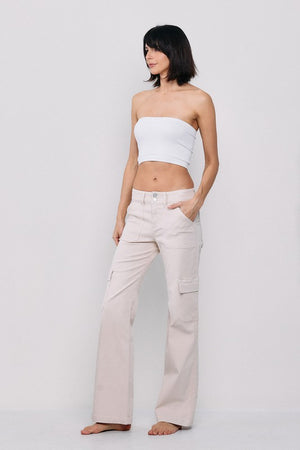 Cream Mid Rise Cargo Pants