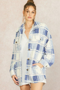 Blue Plaid Teddy Shacket