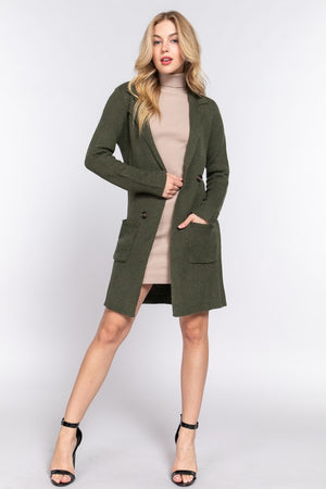 Notched Collar Sweater Jacket