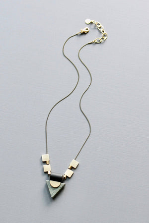 JLT417 green jasper triangle and brass geometric necklace