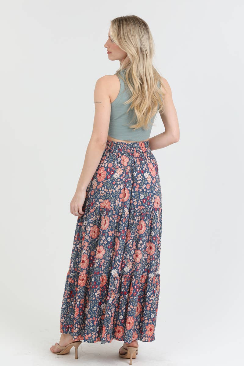 FLORAL PRINT MAXI SKIRT WITH HIGH SLIT