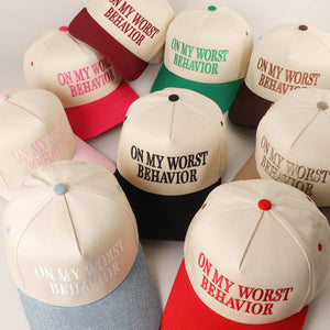 ON MY WORST BEHAVIOR Embroidered Trucker Hat