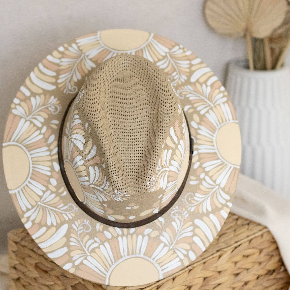 Jimena Hand Painted Mexican/Western Hat - Tan & White