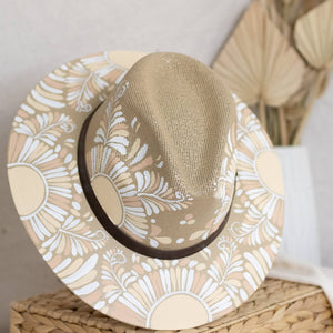 Jimena Hand Painted Mexican/Western Hat - Tan & White