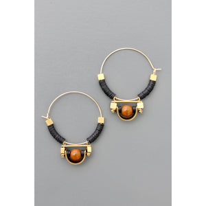 FERE24 Art Deco black and brown hoop earrings