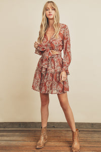 Rust Paisley tie crop