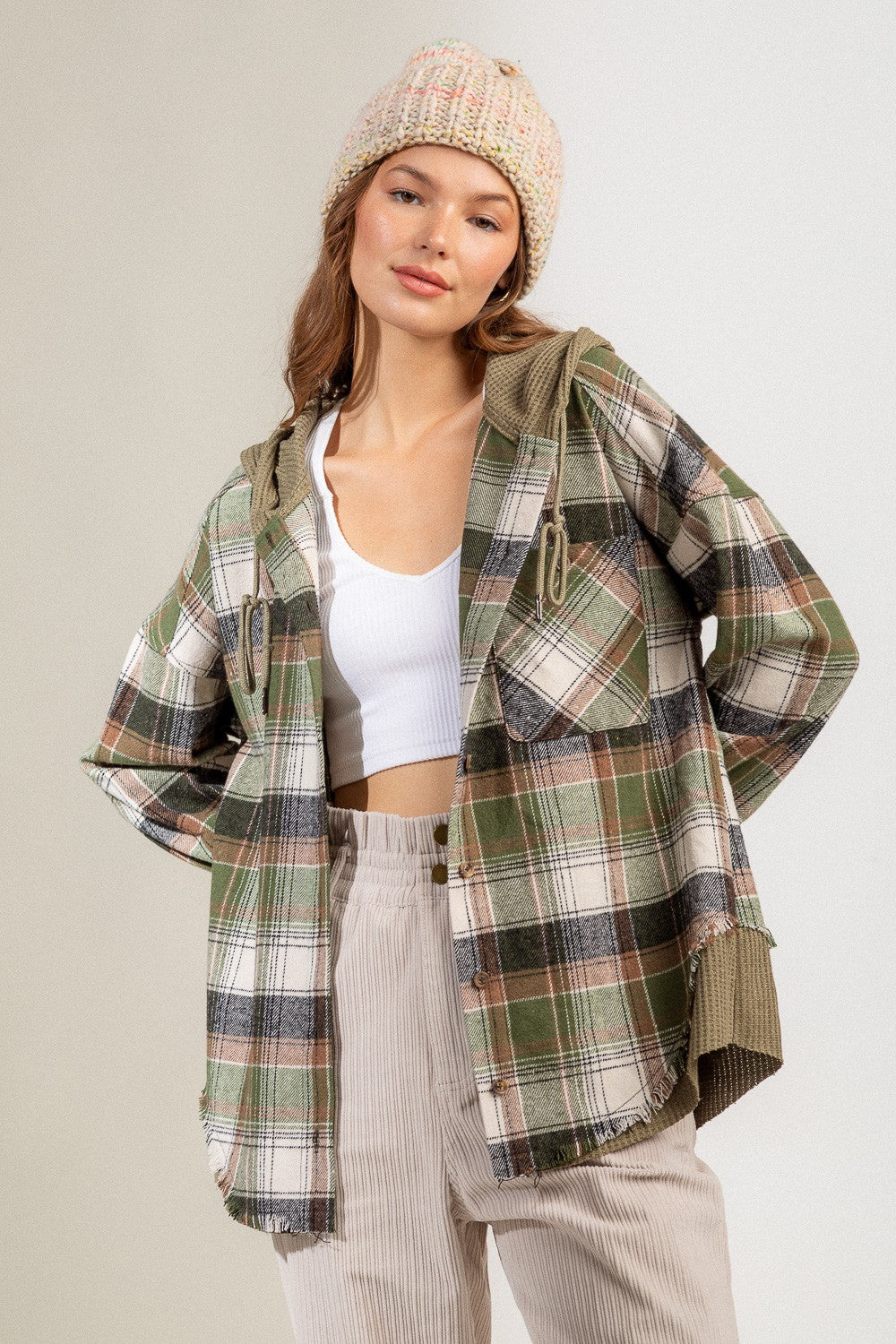 Greener grass plaid button up jacket