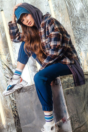 Navy Cozy breeze plaid button down