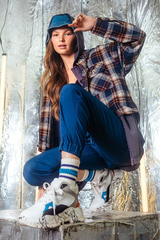 Navy Cozy breeze plaid button down