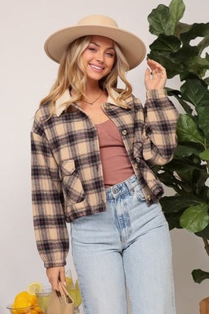 Be Kind Plaid Sherpa Neck Jacket