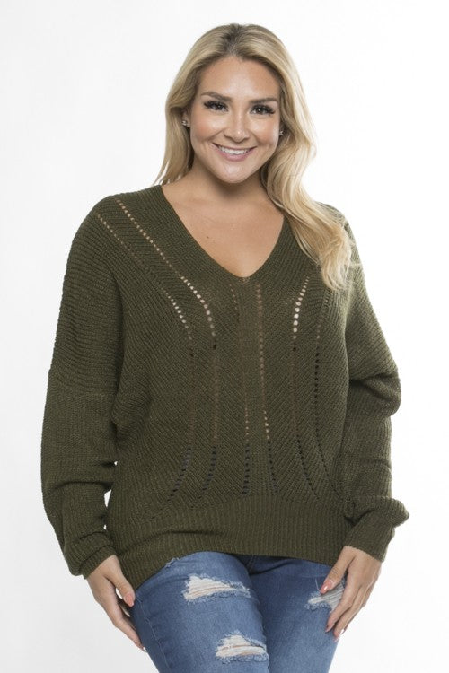 In Route Olive Plus Size Sweater